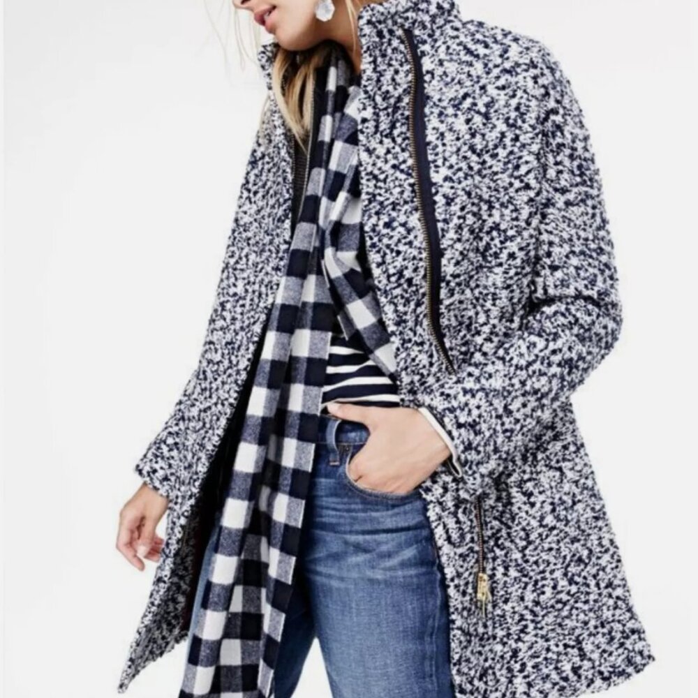 J. Crew Lodge Coat In Speckled Navy Blue Boucle